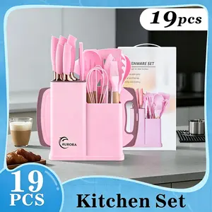 Valentine's Day Sale: 2026 White 19-Piece Cookware & Kitchenware Set Includes: 6-Piece Heat-Resistant Silicone Utensils + Sharp Knife Set + Cutlery + Cutting Board + Rectangular & Round Cookware Suitable for Wooden/Plastic Countertop Stoves