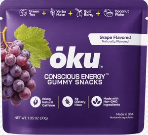 oku Grape Energy Gummies - Clean Caffeine + Fiber - 8-pack