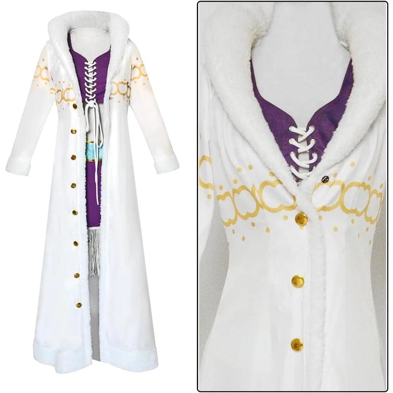 Women Nicos Robin Cosplay Costume, Anime Purple Dress Uniform White Cloak Punk Outfit Halloween for Adult, Novelty Use Costumes