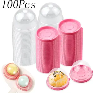 100Pcs Clear Plastic Muffin Pod,2.76x2.76x1.97 inches Mini Pink Cupcake Boxes,Dessert Cake Boxes,for Birthday Dessert Cake