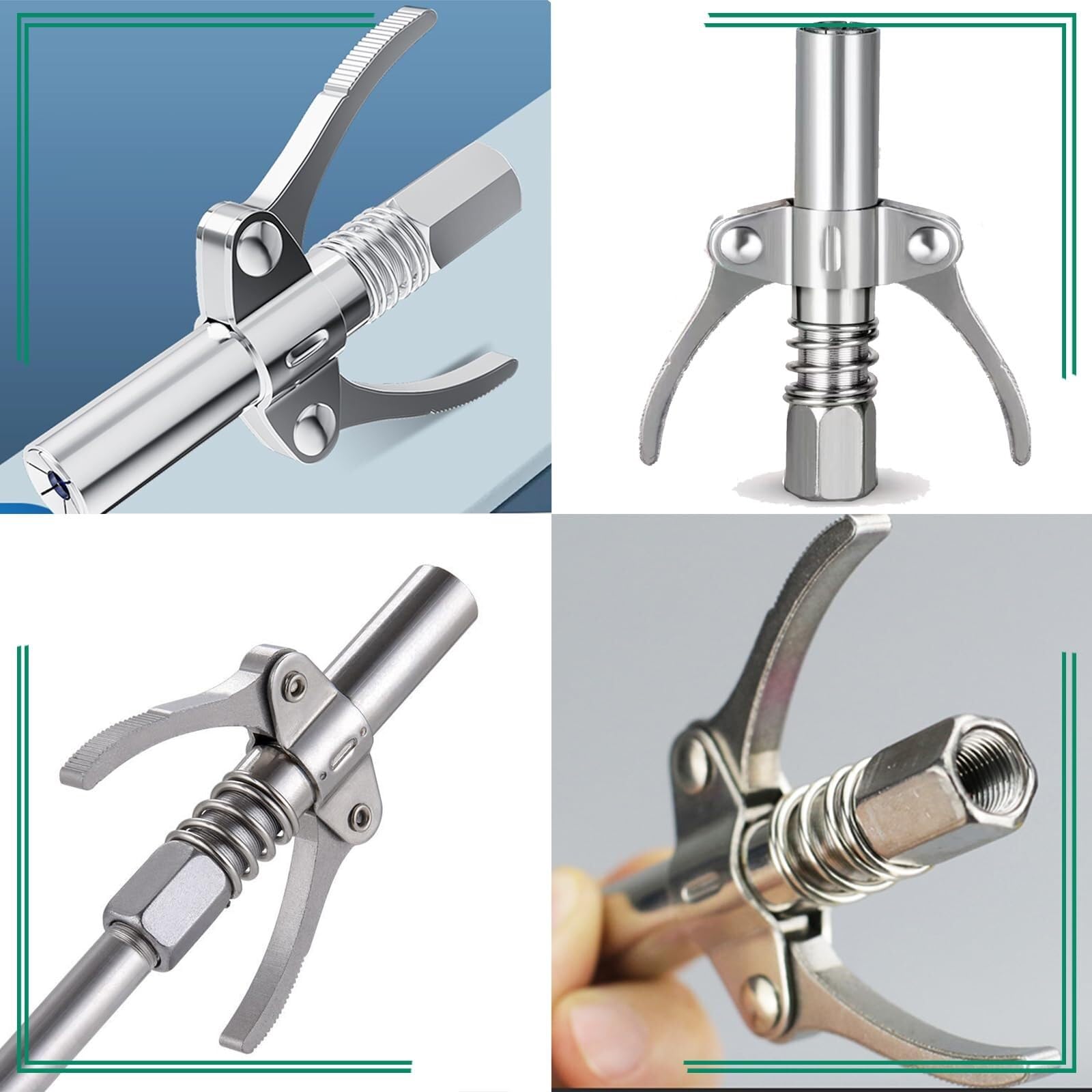 Locking Grease Gun Coupler with Flexible Hose, Leak-Proof Quick Release 6-Jaw Grease Gun Tip for 1/8" NPT Fittings, Rated 10000 PSI for Manual Pneumatic Battery Grease GunsAdjustable Stainless Steel Tool Set
