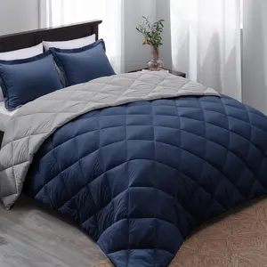 Queen Comforter Set - Navy Blue Comforter Set Queen Size, Reversible Bed Comforter Queen Set for All Seasons, Navy/Grey, 1 Comforter (88"x92") and 2 Pillow Shams (20"x26"+2")
