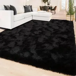 1pc Black Long Plush Soft Indoor Carpet, Modern Luxurious Plush Carpet Home Decor, Ultra-Soft Decorative Rug, Room Decoration Carpet, Suitable for Living Room And Bedroom Areas