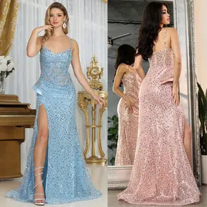 Sequin Gown with High Slit Elegant Evening Prom Dress Sparkling Sequin Material for Proms and Evening Events