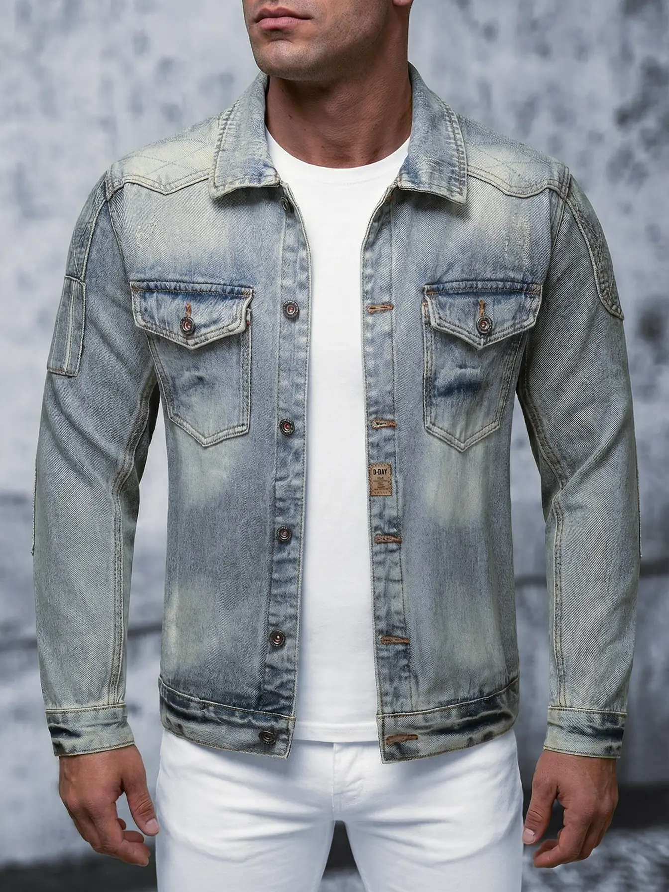Heavyweight Men's Denim Jacket, Washed Retro Vintage Finish, a Must-Have Streetwear for Men and Teenagers Casual Outerwear Classic Coats