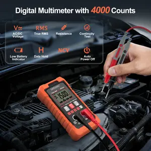 Digital Multimeter Volt Meter TRMS 4000 Counts Auto-Range NCV Voltage Multi Tester Smart Electrical Car Battery Voltmeter AC/DC Volt Ohm Resistance Continuity with Test Leads Large LED Backlight True RMS Non-Contact Voltage Detection