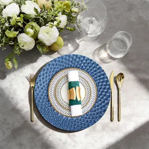 JIT 6PCS Dark Blue Plastic Reef Plate Chargers - Elegant Round Tableware for Weddings, Parties, and Formal Dinners, Non-Food Contact Decorative Plates for All Seasons, Reusable Dinner Plates | Elegant Table Setting | Durable Plastic Charger Plates