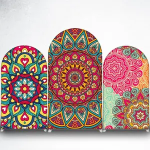 Colorful Mandala Arch Backdrop Cover for Boho and Indian Theme Events