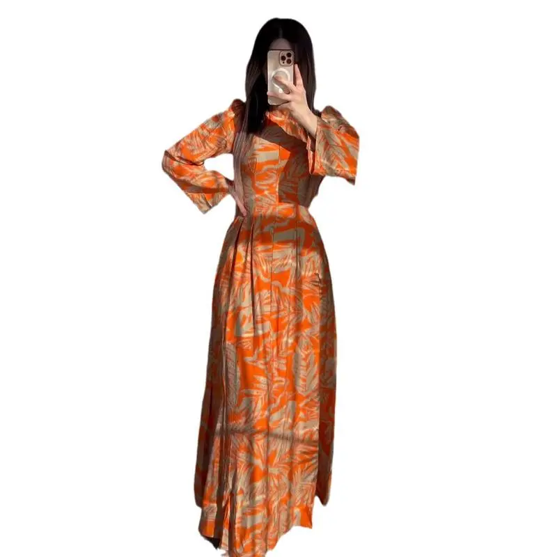 Women's trumpet skirt 2025 new long sleeved high waisted slim fit casual day wear women's autumn print