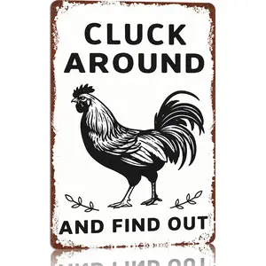 Aluminium Funny Chicken Wall Sign, 8x12 in Rustic Farmhouse Design, Durable Weather-Resistant Easy-Install Home Decor Products, Decoration for Coop, Kitchen, Gift for Home Supplies Enthusiasts, Yard Sign