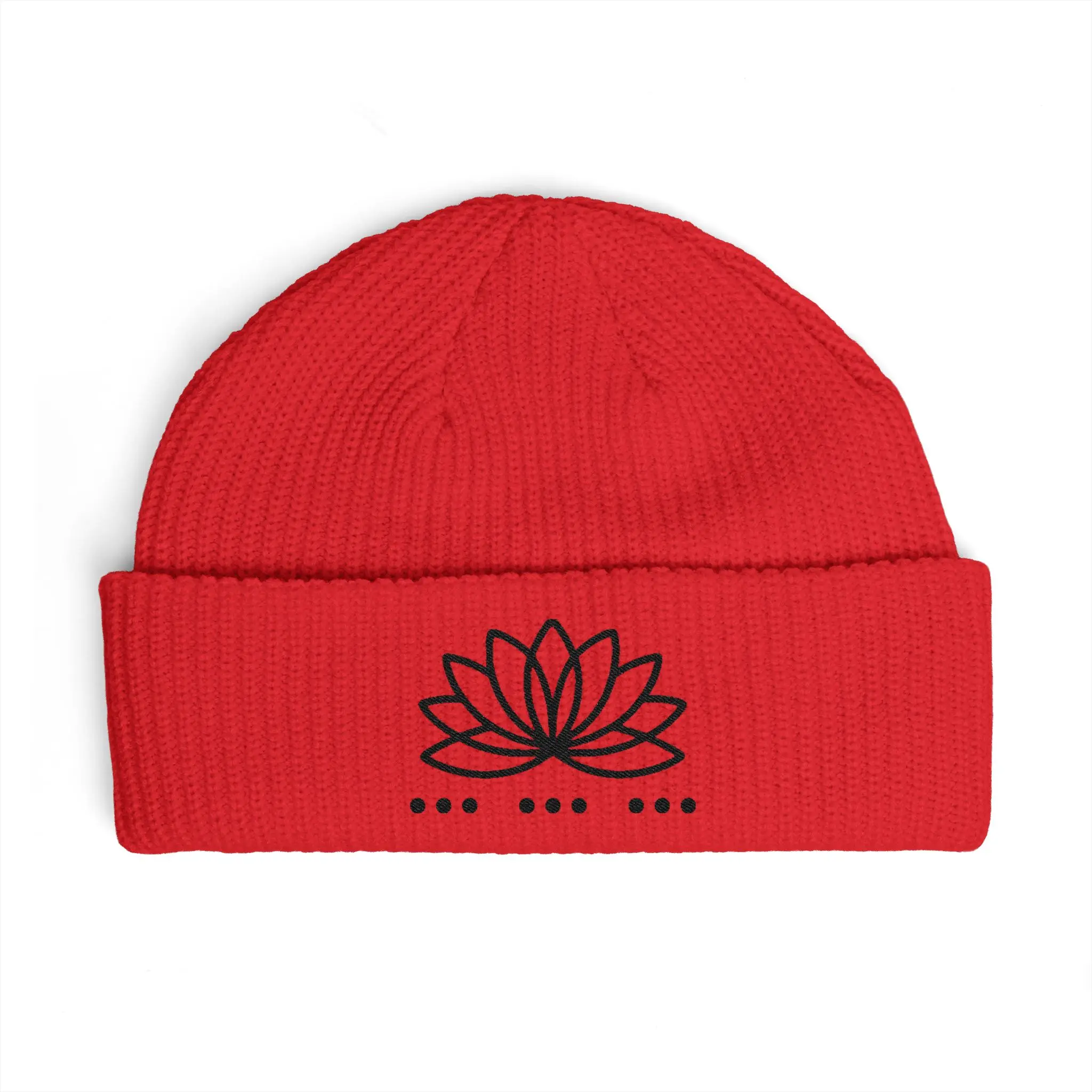 Lotus Flower Cuff Beanie | Minimal Botanical Embroidery