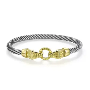Aprilery Twisted Cable Cuff Jewelry – Designer Adjustable Wire Trendy Stack Bracelet with Hook Closure for Women