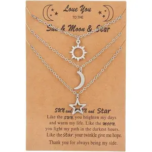 Star Moon Sun Pendant Necklace Set Stainless Steel Necklace for Women Crescent Sunshine Lucky Star Necklace