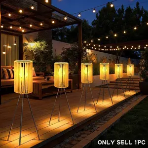 Handmade Wicker Solar Floor Lamp, Indoor Outdoor Use, Solar Outside Lights, Tripod Design, Garden Patio Courtyard Night Light, Ideal for Valentine's Day, Wedding, Holiday Gifts