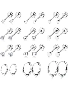 Stainless Steel Earrings, Hoop & Stud Earrings, Fashion Jewelry for Party, Daily Clothing Decor, Trendy All-match & Exquisite Piercing Jewelry for Birthday Gift, Hoop Earring Sets