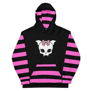 Pastel Goth Bat Skull Hoodie – Scene Kid Pink Stripe Pullover