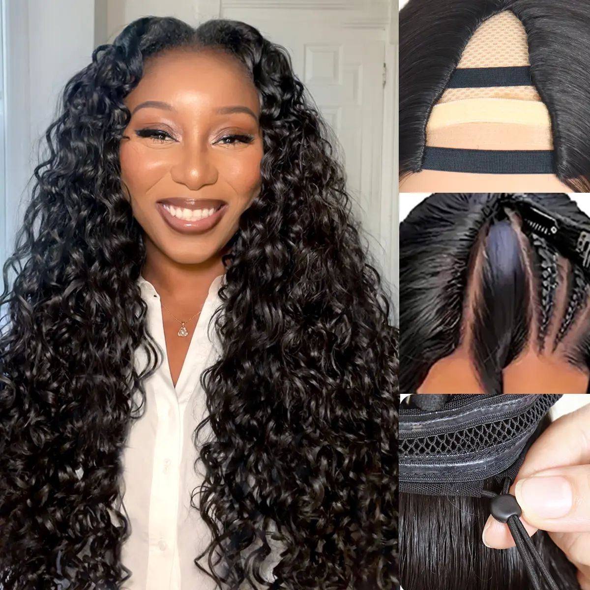 V-Part Curly Wig Synthetic Wig 26 inch No Lace No Glue Wig Wear and Go Upgrade V Part Wig Clip Skin Friendly Breathable Volume UP Hair Seamless Blending Easy to Install Beginner Friendly