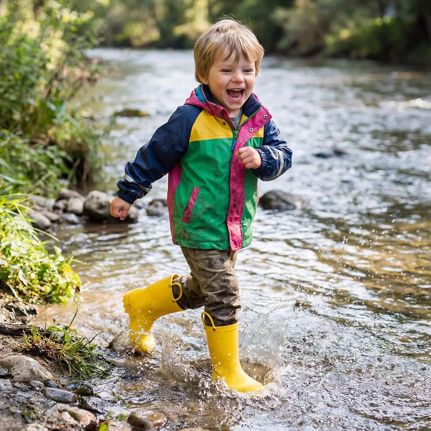 Kids Rain Boots for Toddlers Boys Girls, Waterproof Rubber Rain Shoes with Easy-On Handles, Seamless PVC Rainboots Anti-Slip Outdoor Mud Boots, Solid Colors & Sparkly Glitter Gradient Styles (Toddler/Little Kid/Big Kid)