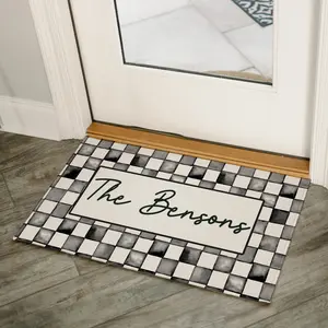 Personalized Watercolor checkered print Door Mat Custom Family Name kitchen Rug Home Decor Gift Christmas housewarming Gift Welcome Mat