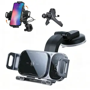 Wireless Charging Car Phone Mount for Foldable & Regular Phones - 15W Fast Charge, 90° Rotation, Air Vent Hook Clip, One-Touch Release (Fits iPhone/Samsung/Google)
