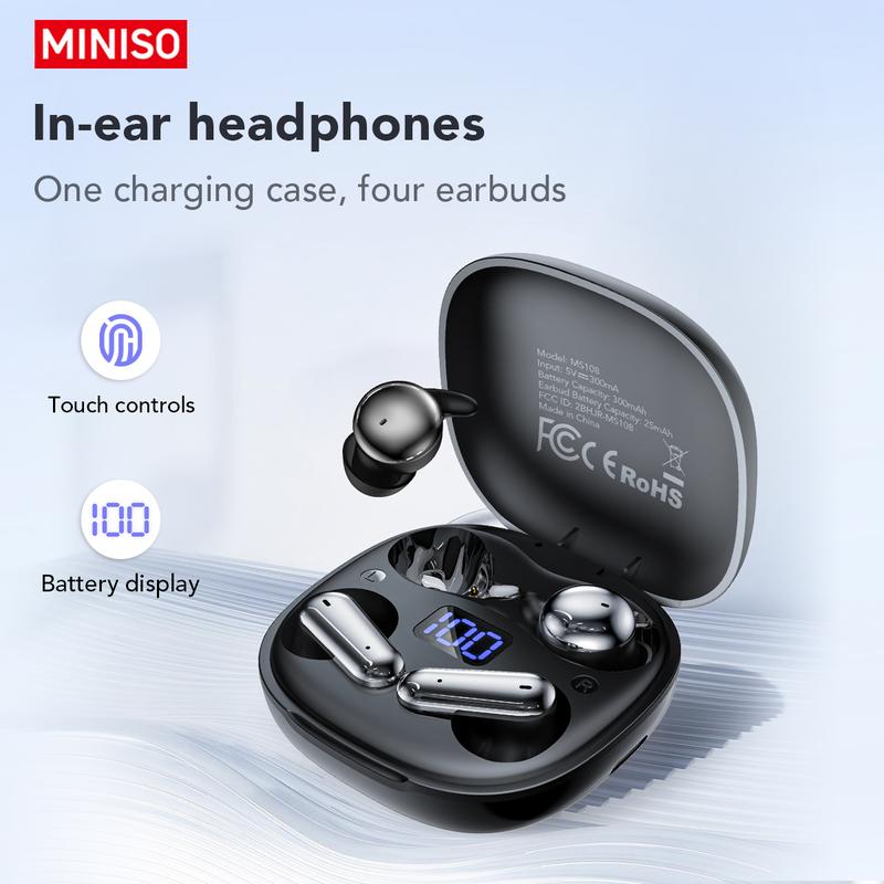 MINISO MS108 Wireless Headphones In-ear Design Noise Cancelling True Wireless Earbuds with Digital Display Bluetooth 6.0 Gaming Headset for Running Exercising Lightweight Fitness Earphones