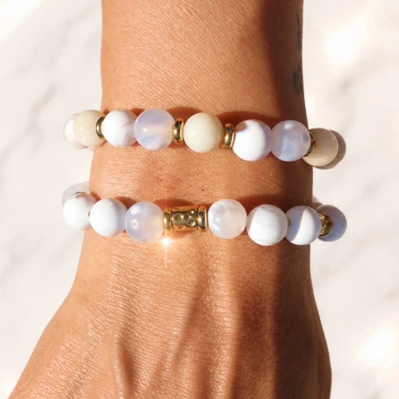 TTT Live Exclusive White Natural Agate Gemstone Bracelet Bundle 7-21