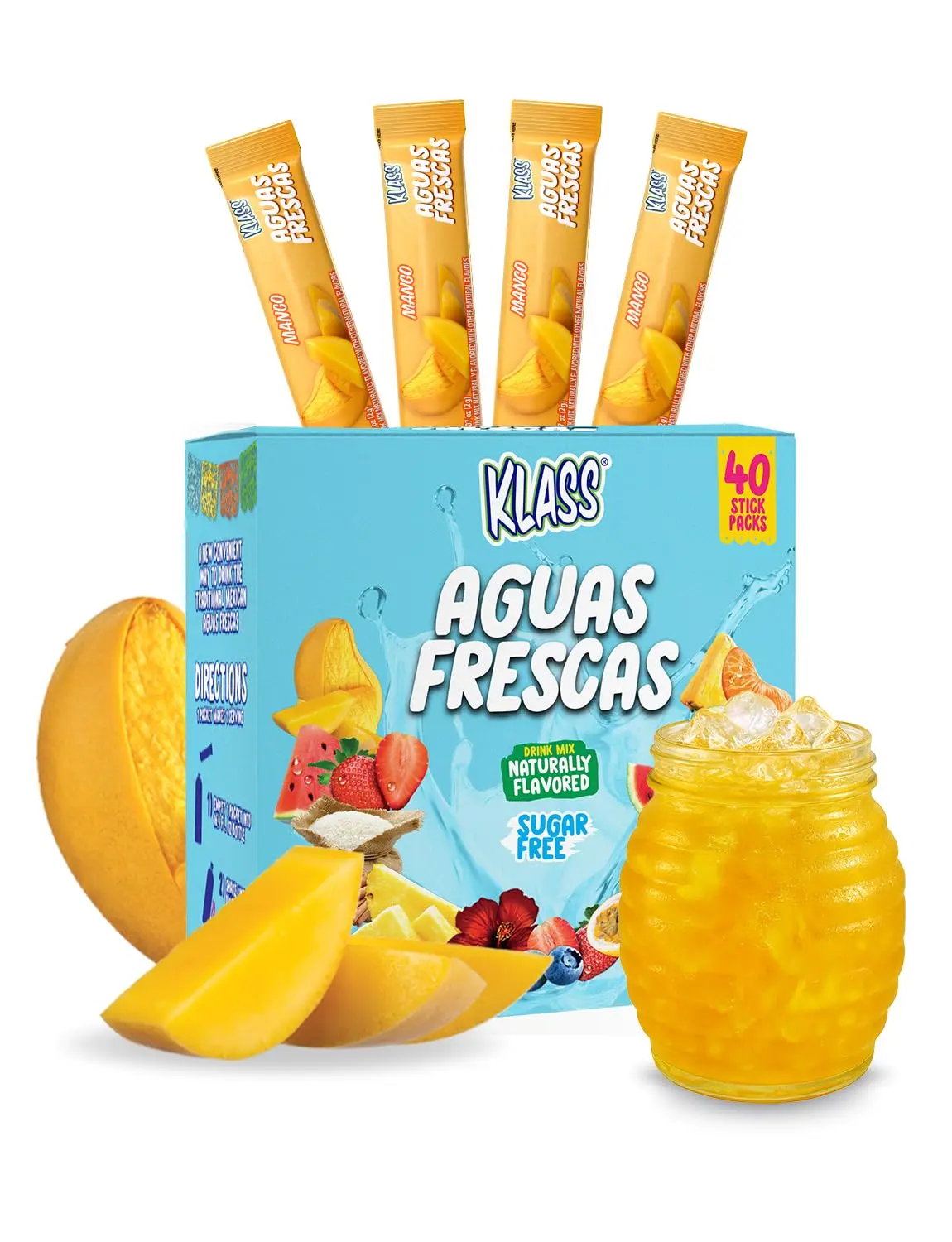 Klass Aguas Frescas, Powdered Drink Mix, 40 Singles Zero Sugar & Caffeine-Free Powder Packets, Water Drink Mix, Flavor: Horchata - 5 Calories Per Packet & Natural Flavors