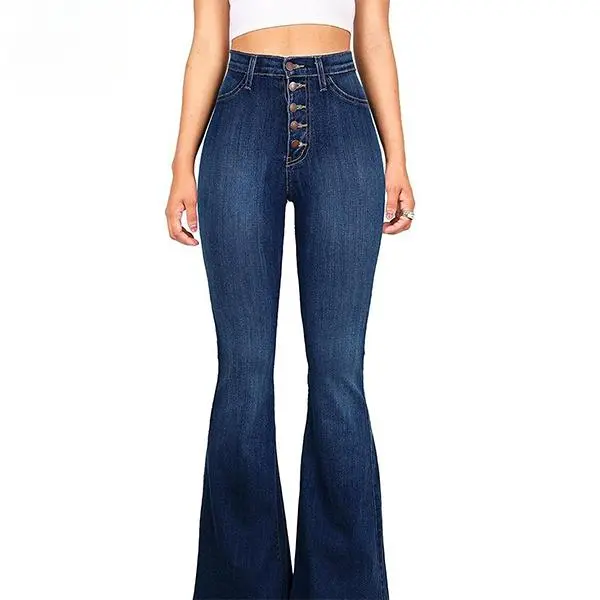 Women High-Waisted Flare Denim Pants with Graphic Formal Bottoms Blouse Chunky Casual Flared Jean Womenswear Zipper Underwear Lady