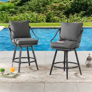 Top Space Set of 2 Rattan Back Patio Bar Stools, 29.7" Seat Height for Deck Porch Backyard, Swivel Outdoor Bar Height Stool Chairs