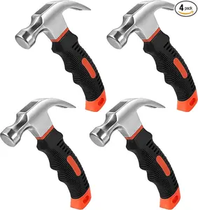 4 Pack 8oz Stubby Claw Hammer – Mini Small Hammers with Soft Rubber Grip, Compact Heavy Duty Hammer Set for Home Repair, DIY, Woodworking & Camping
