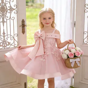 5081 Girl Princess Dress Flower Bow Elegant A-line Princess Skirt Perfect for Performance Wedding Parties and Summer Wearing Fashionable Design