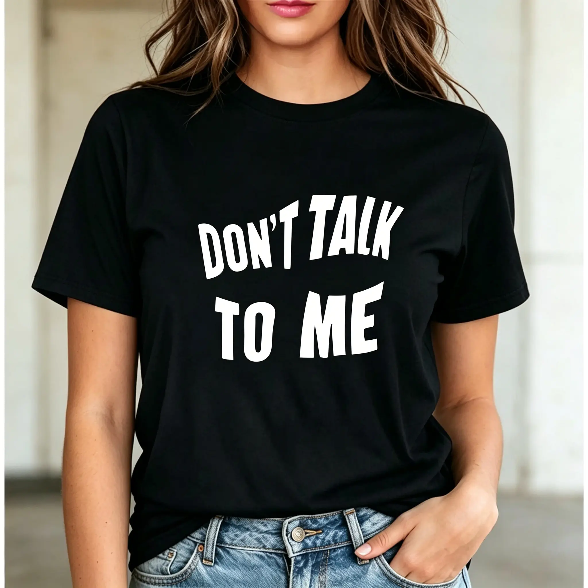 Stylish Women's Round Neck T Shirt with Do Not Speak to Me Print Short Sleeves Ideal for Casual Comfortable Summer Vacations