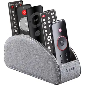 TV Remote Control Holder with 5 Compartments PU Leather Remote Caddy Box Tray Bedside Table Desk Storage Organizer for Controllers Cosmetics and Office Supplies