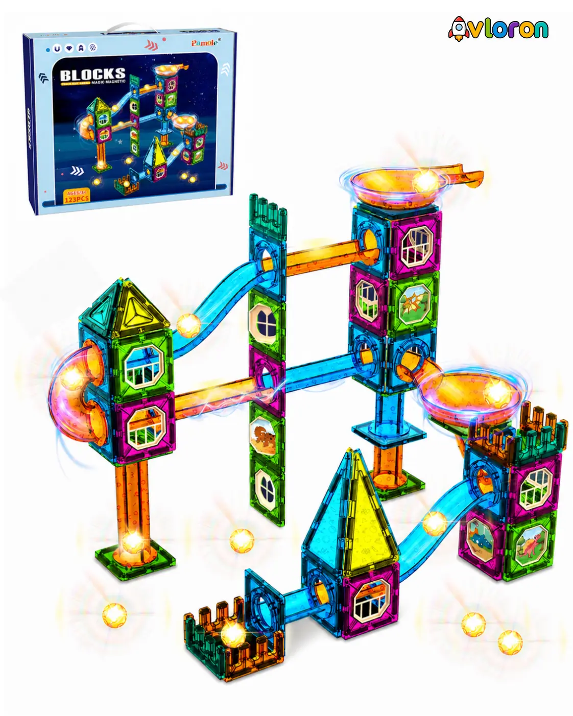 Avloron Magic Magnetic Blocks 123PCS Light-Up Marble World – STEM Building Toy for Imaginative Play & Motor Skills Ages 3+