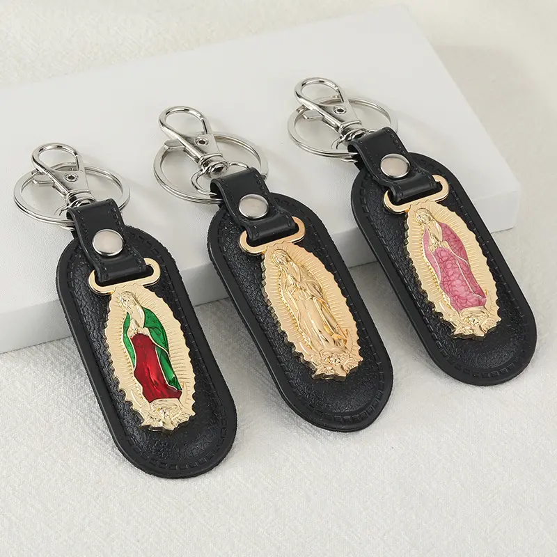 Religious Virgin Mary Our Lady of Guadalupe Leather Keychain - Religious Charm, Key Chain Decorations for Car Keys, Bags, Everyday, Faith On Keys