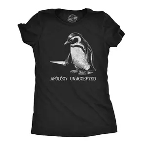 Womens Funny T Shirts Apology Unaccepted Sarcastic Penguin Graphic Novelty Tee for Ladies Funny Womens T Shirts Cute Vintage Fashion Casual Ladies T-Shirt Gift Funny Sarcastic Top Women's Novelty Tees Black -