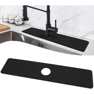 Faucet Mat for Kitchen Sink Cuttable, 24 Inch Long Sink Splash Guard Behind Faucet, Super Absorbent Diatomite Sink Protector Mat, Bathroom Water Splash Guard Fast Dry, Easy to Cut, Black