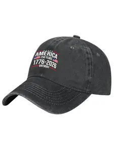 Unisex 100% Cotton Vintage Washed Graphic Baseball Cap - 1776-2026 America 250th Birthday Historical Motif, Adjustable Fit, Sun Protection for Outdoor Activities,summervibes
