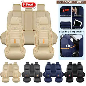 Non Slip Design Car Seat Cover - Waterproof Wear Resistant PU Leather - Anti Wrinkle Full Leather - Easy Clean - Five Seat Comfort Backrest Cushion Cover for Entire Vehicle