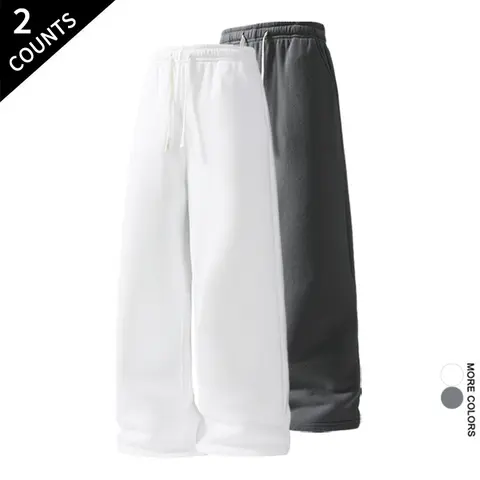 Men's 2-Pack Baggy Sweatpants - Elastic Drawstring Waist, Plain Light Gray + Black, Pockets, Cotton, Athleisure Fitness Pants, Streetwear Clothing, Casual Comfy Bottoms for Daily Jogging, Lounging
