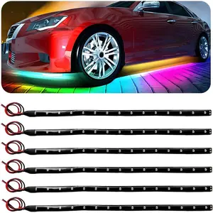 6 PCS 15 LED Strip Underbody Light, 12V 1Ft Flexible Underglow Car LED Light Strip with 6 Inch Wire, Waterproof LED Interior Exterior Decoration Car Truck Motorcycle (Colorful)