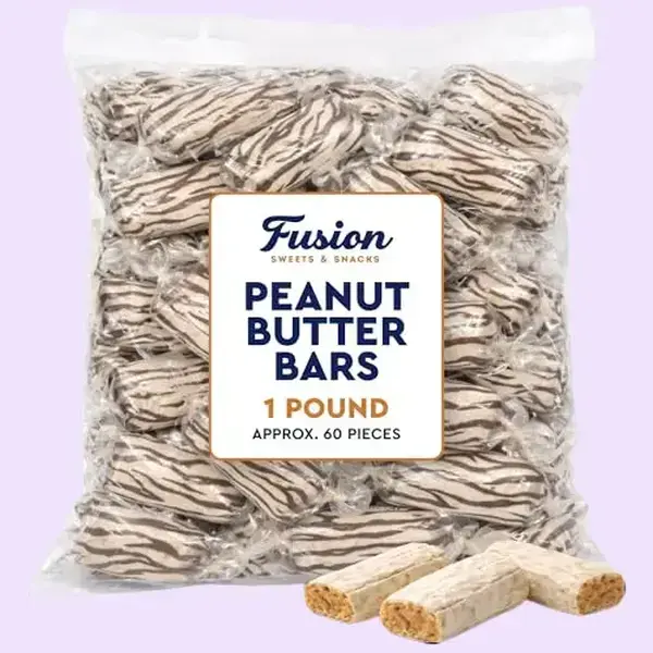 Satisfy your peanut butter cravings with this 1 Pound Bulk Bag of Peanut Butter Bars, wrapped individually for freshness on the go.