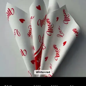 Mother's Day Love Mom Flower Wrapping Paper White Red Heart Design Perfect for Gift Wrapping