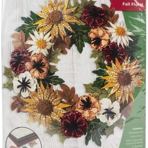 Felt Applique DIY Holiday Wreath, Fall Floral, 16.5" X 16.5"