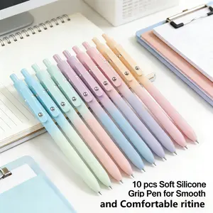 Quick Dry Black Gel Ink Pen, 0.7mm Fine Point,Black Bullet Head Ballpoint Pen, Retractable,5/10/15 Pack, Smooth Writing, Creative Morandi Style Gel Pens ,Silicone Grip Ballpoint Pen , for Journaling, Office, Note Taking, School Supplies, Nurse Aesthetic