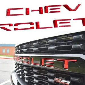 For Silverado 1500 Custom 2019-2022 Front grille letter inserts Badge Emblem Red For Silverado 1500 Custom 2019-2022 Front grille letter inserts Badge Emblem Red