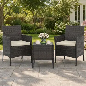 Garvee Outdoor Patio Bistro 3 Piece Set – PE Rattan Wicker Conversation Furniture, 2 Chairs & Coffee Table – All-Weather, Space-Saving Patio Set for Porch, Balcony, Garden, Backyard summerwins