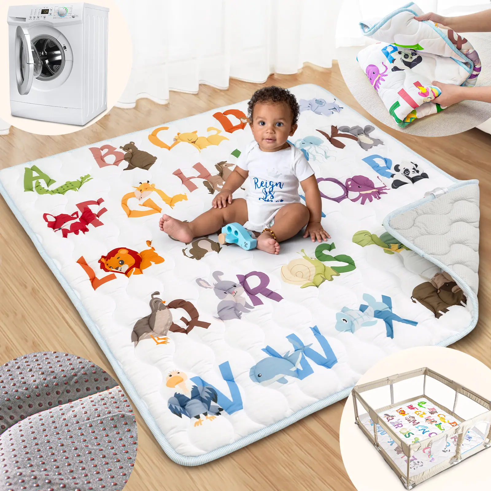 PRIMLECT Baby Play Mat - 50x50, Machine Washable, Upgraded Anti-Slip Bottom for Floor Use, Bedrooms & Kid Room Decoration Items