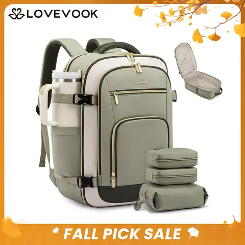 LOVEVOOK Travel Backpack For Women & Men, 40L &50L Carry On Backpack Flight Approved, TSA Personal Item Travel Bag Fits 17 Inch Laptop, Business Weekender Overnight Waterproof Daypack With 2 Cubes