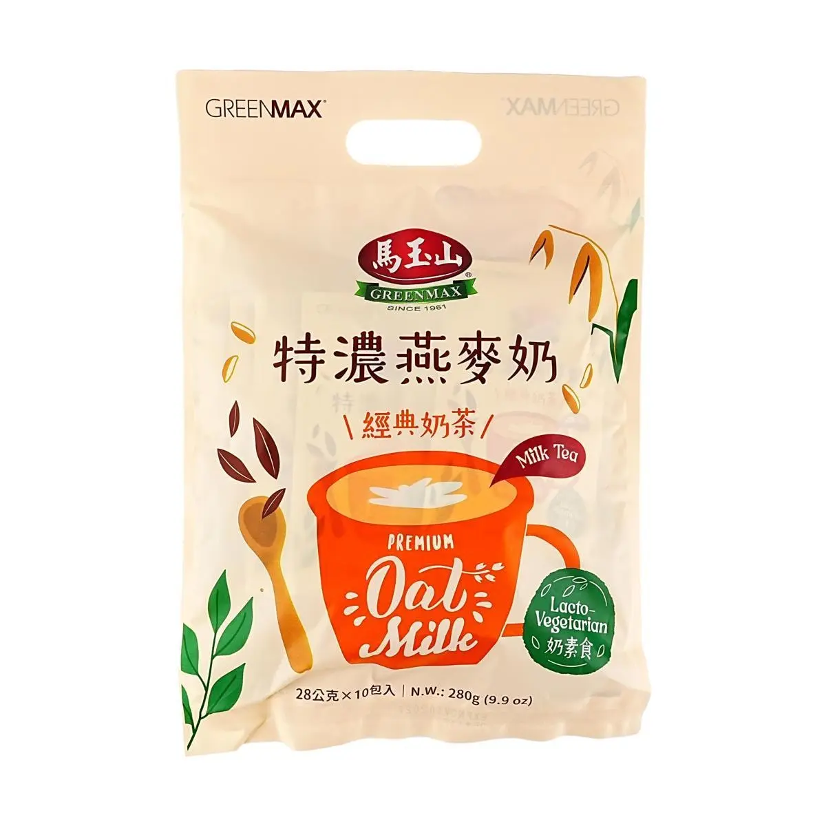 GREENMAX Taiwan Extra Creamy Oat Milk Classic Milk Tea Flavor 10 Sachets 280g - Rich & Smooth Vegan Drink